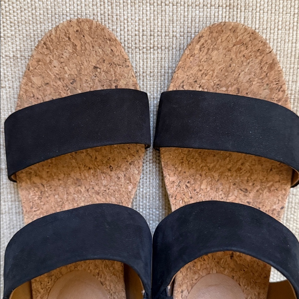 Lucky Brand Jobina Heel Sandal leather upper cork midsole stacked block heel EUC - Picture 9 of 16